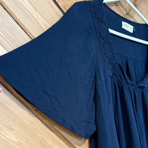 Y2K Hollister Dark Blue Blouse with Tassel & Lace Detail - Picture 2 of 5